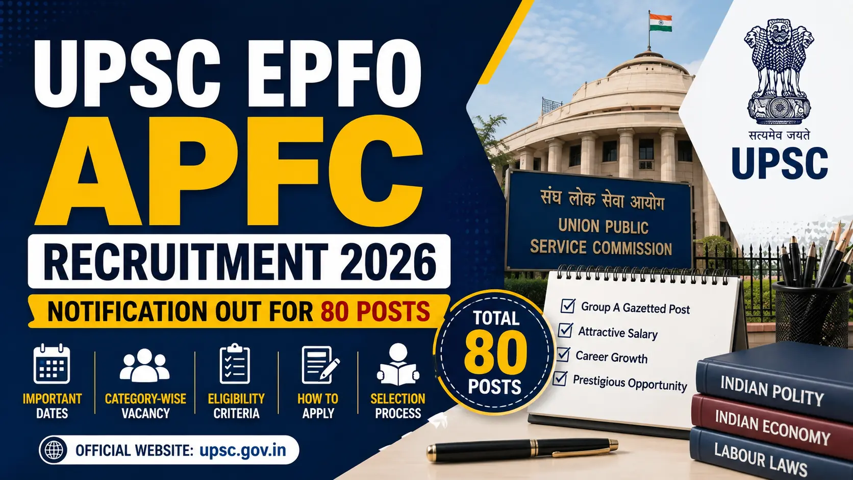 UPSC EPFO APFC Recruitment 2026: Notification Out for 80 Posts